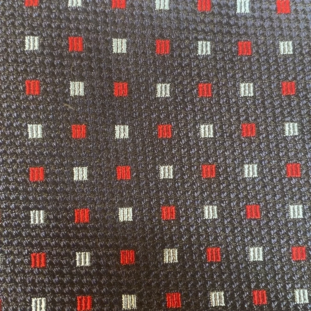 Brooks Brothers 346 Italian Band Brocade Silk Geometric Tie Navy Red